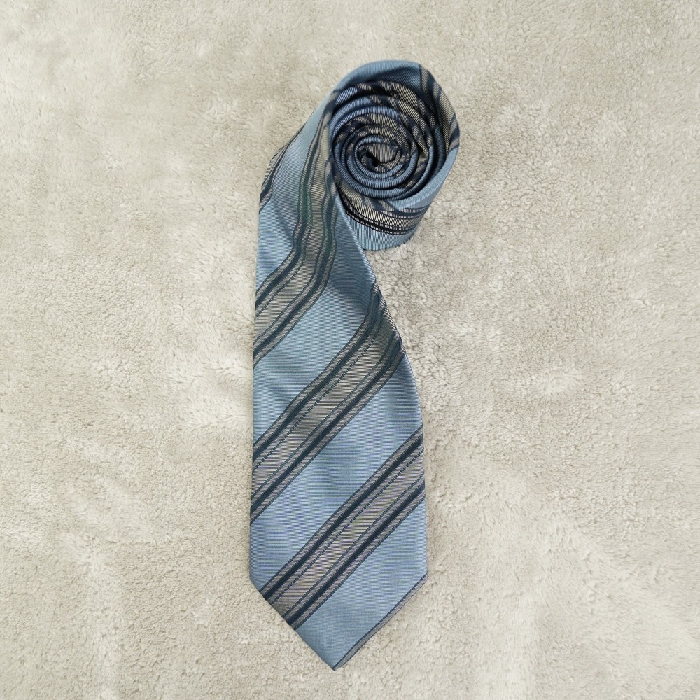 Ermenegildo Zegna Blue and Grey Striped Silk Tie Men's Classic